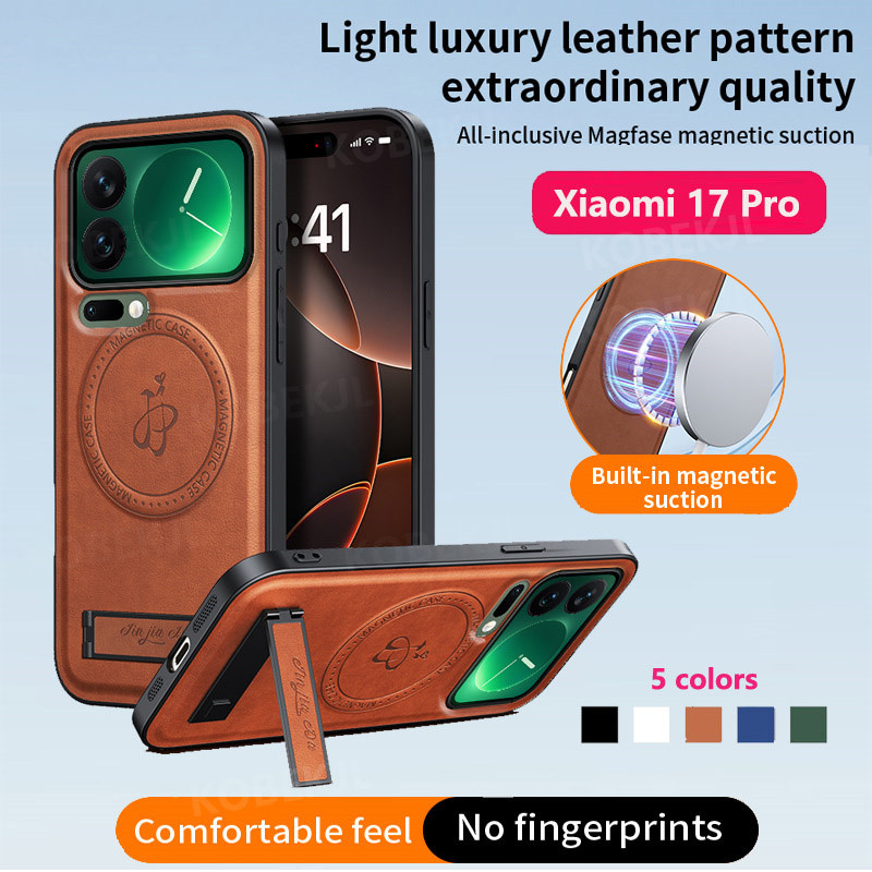 Xiaomi 17 Pro Max Mi17 15 12 Pro Mi17Pro Luxury Pu หนัง Hard Case ผู้ถือแม่เหล็กที่มีประสิทธิภาพกันก
