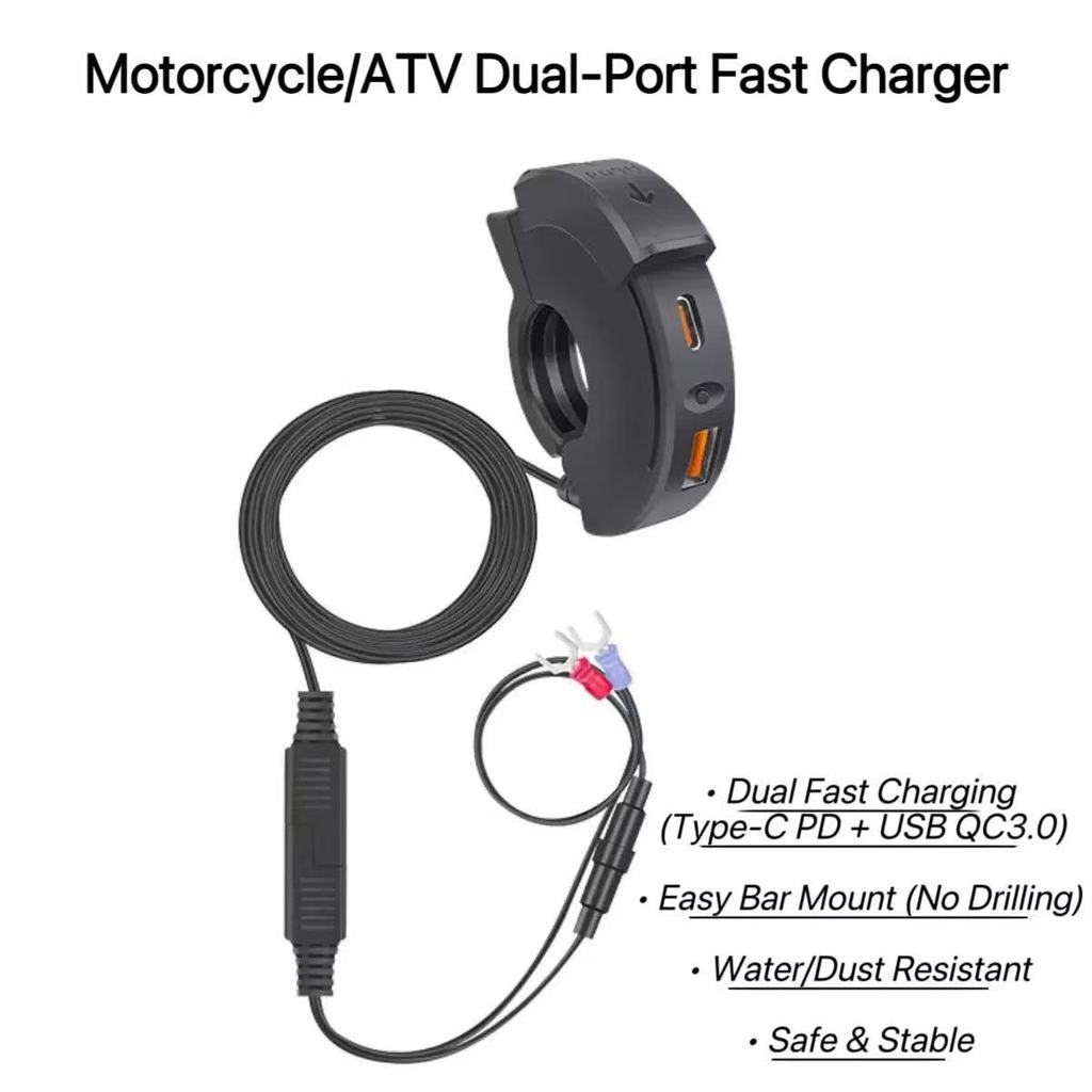 ที่ชาร์จมือถือรถจักรยานยนต์ แบบสองพอร์ต USB Type-C PD QC3.0 กันน้ำ 54W พร้อมจอแสดงผล ติดตั้งง่าย สำห