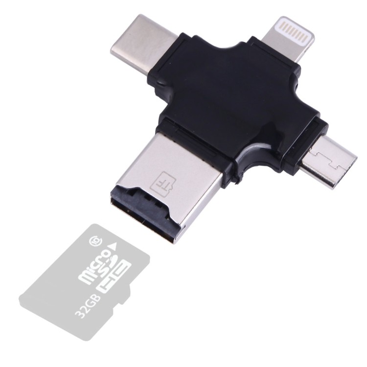 พร้อมส่ง 4 in 1 USB-C / Type-C & USB 2.0 & Micro USB & 8 Pin TF Card Reader สําหรับ MacBook, PC, แล็