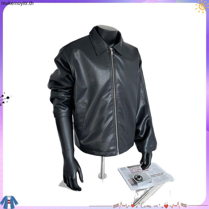 เสื้อแจ็กเก็ตหนัง เสื้อแจ็กเก็ตครอป คอตั้ง แขนยาว เสื้อFAUX LEATHER JACKET (C052)