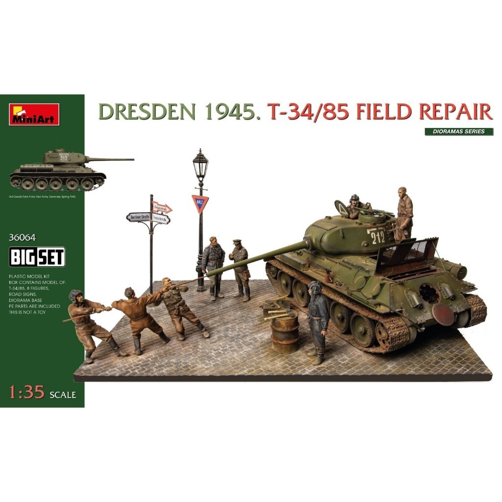 MiniArt 36064 DRESDEN 1945. T 34/85 FIELD REPAIR. ชุดใหญ่