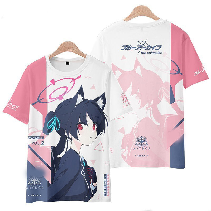 เกมเสื้อยืด Blue Archive 3D พิมพ์อะนิเมะการ์ตูนผู้ชายแขนสั้นขนาดใหญ่ Harajuku Y2k Top