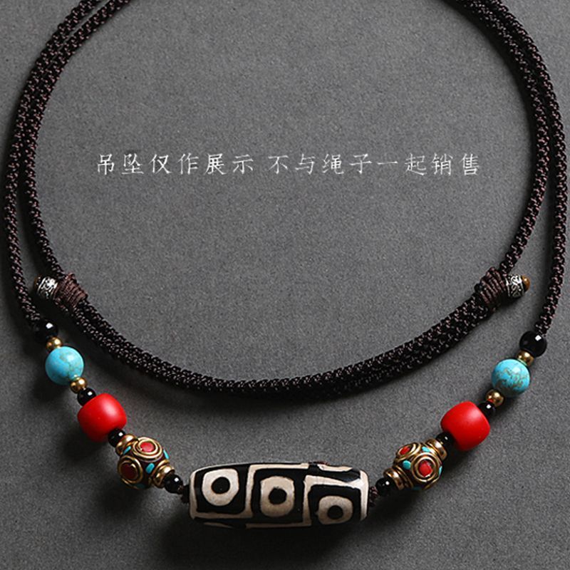 Dzi Beads Clavicle Chain สไตล์ฮalter สำหรับผู้ชายและผู้หญิง มีหินทรายขี้ผึ้งและหยกสีทัวร์มาลัย