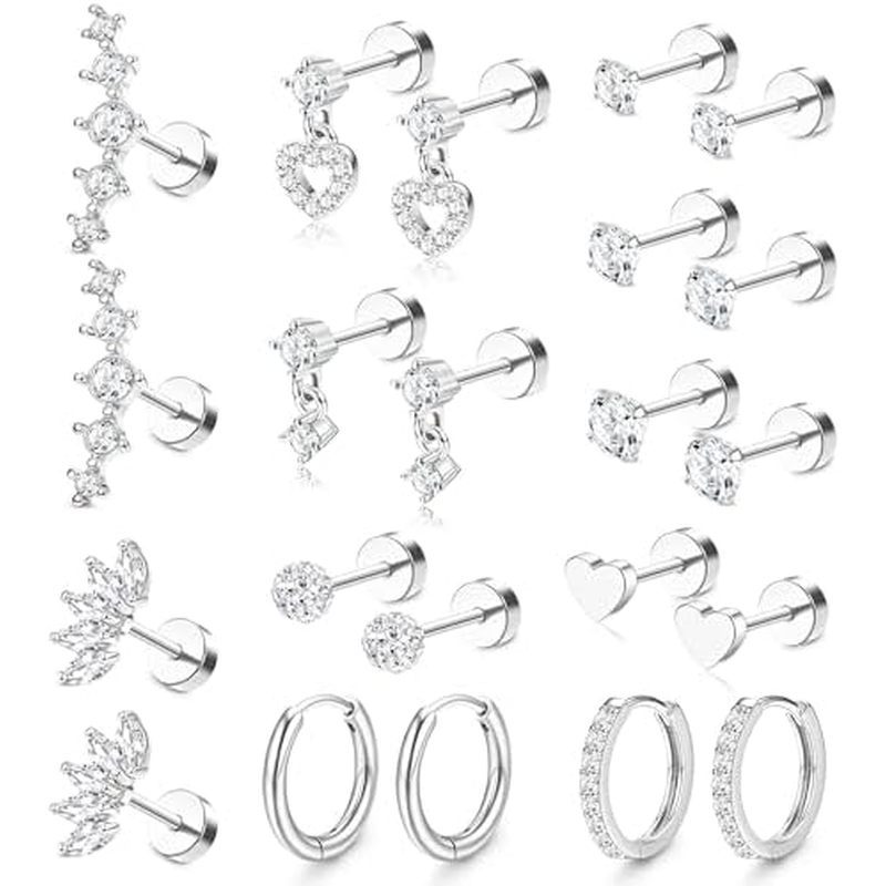LOLIAS Hypoallergenic Flat Back Earrings for Women Cartilage Earrings Stacks-20G Surgical Stainless 