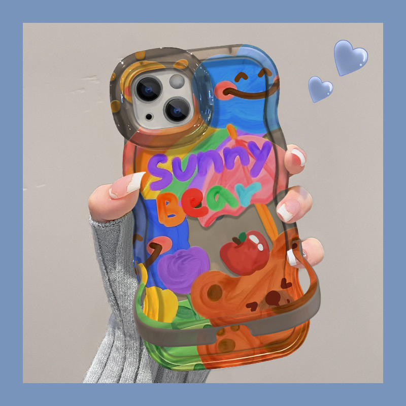 เหมาะสําหรับ iPone14 เคสโทรศัพท์ iPhone 15 Graffiti Bear 13 การ์ตูน 16 Dual Bracket 12 High-End Sens