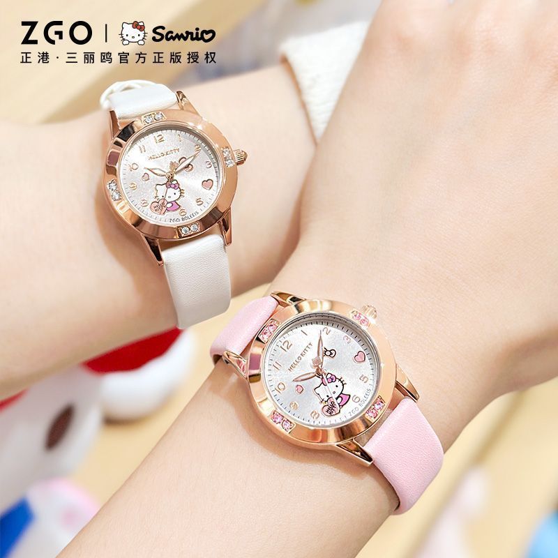 Sanrio x ZGO นาฬิกาควอตซ์สำหรับเด็กหญิง มัธยมต้น>Hello Kitty แสงสว่าง