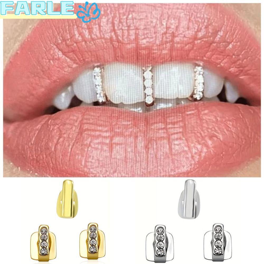 Farl 3 ชิ้น Hip Hop Grillz สีเงิน เพชรสวarovski สำหรับคอสเพลย์