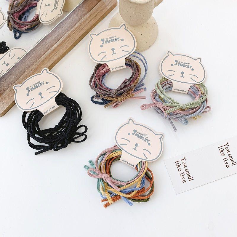 6 ชิ้น / เซต ยางรัดผม สีเรียบง่าย โบ เชือกรัดผม เครื่องประดับผม ยางมัดผม