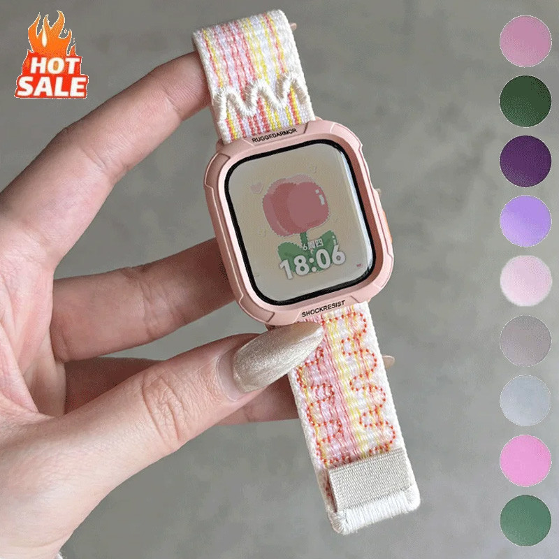 Candy Case + ไนลอน Correa Band สําหรับ Apple Watch Ultra 2/3 49 มม., S11/S10 46 มม., 42 มม., iWatch SE 9/8/7/6/5/4/3/2/1