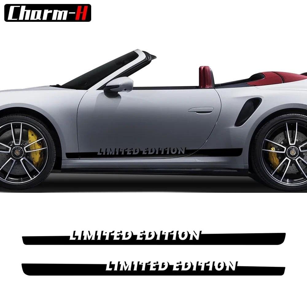 2 ชิ้นประตูด้านข้างกระโปรง Racing Stripes สติกเกอร์ไวนิล Limited Edition กราฟิก Decal สําหรับ Porsch