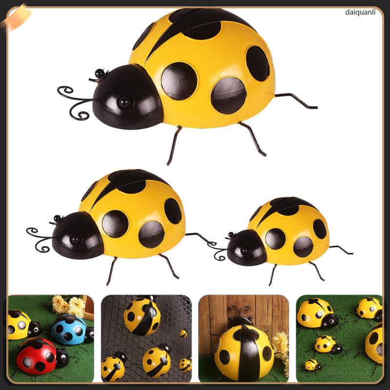 3 ชิ้นเหล็กสีเหลือง Ladybug เครื่องประดับจําลอง Ladybug Décors สําหรับสนามหญ้า daquanli