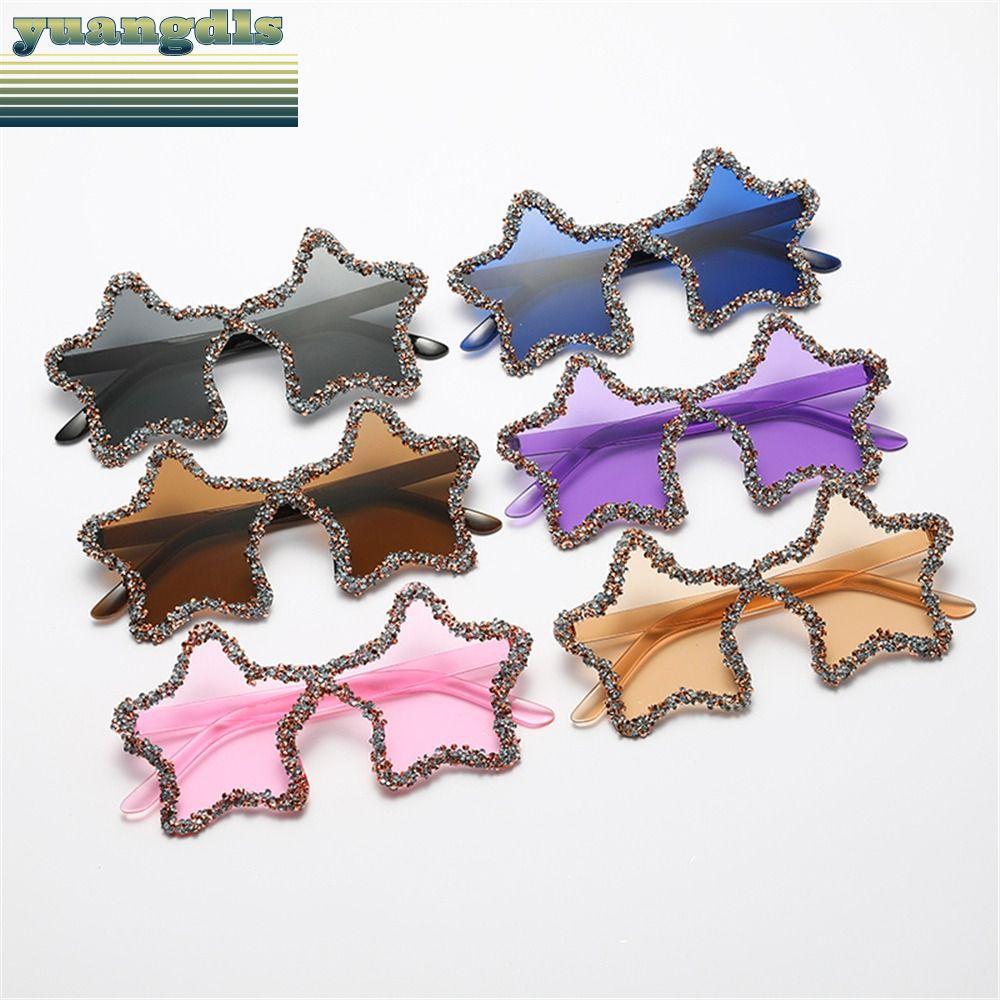 YUANG แว่นกันแดดรูปดาว, Pentagon สีสัน Rhinestone Pentagon แว่นตากันแดด, แฟชั่น UV400 Protection Sha