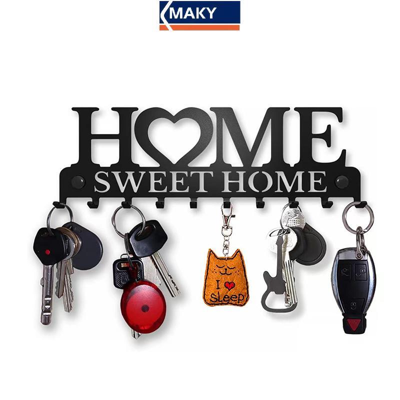 MAKY 1PC ติดผนัง Sweet Home ตกแต่ง Key Holder, Key Wall Hook, Creative Key Holder สําหรับประตูด้านหน