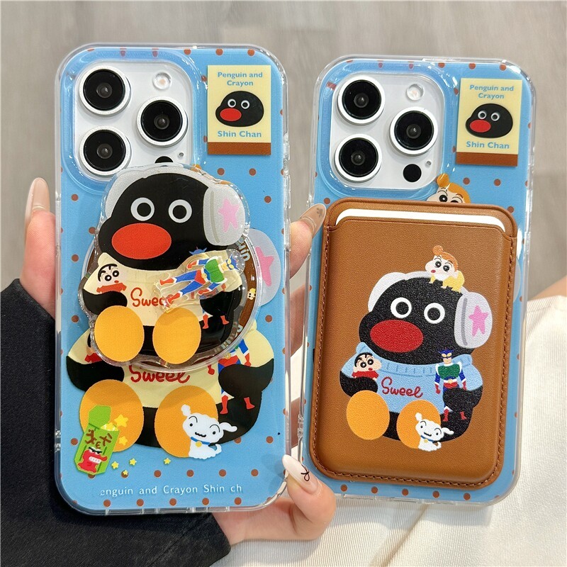 magnetic card holder wallet magsafe card Penguin Shin-Chan Magnetic Card Holder หมุนวงเล็บเหมาะสําหร