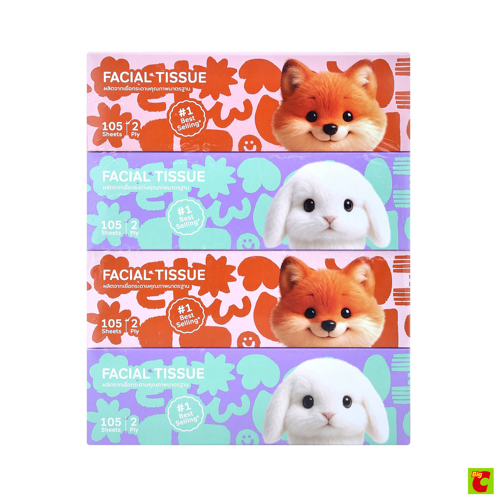 บิ๊กซี แฮปปี้ ไพรซ์ กระดาษเช็ดหน้า แบบกล่อง 105 แผ่น แพ็ค 4