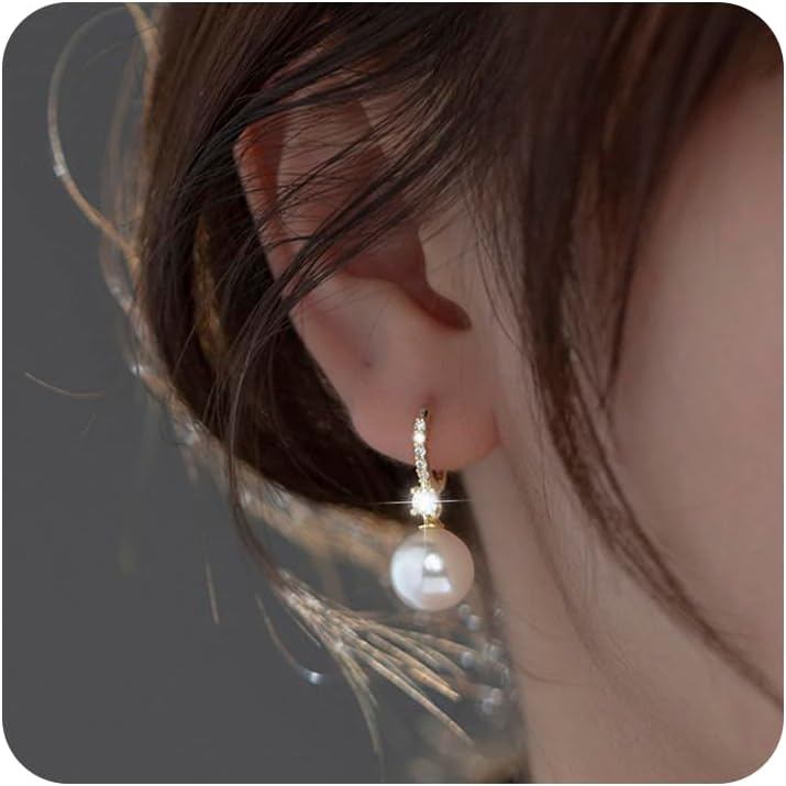 ต่างหูมุกสําหรับผู้หญิง 14K Gold Plated Hypoallergenic Pearl ต่างหู 5A Cubic Zirconia Dangle ต่างหูเ