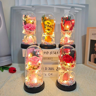 BUNGA MAWAR LAMPU LED ROSE IN GLASS DOME FLOWER DEKORASI HIASAN KAMAR BEAUTY AND THE BEAST LAMP
