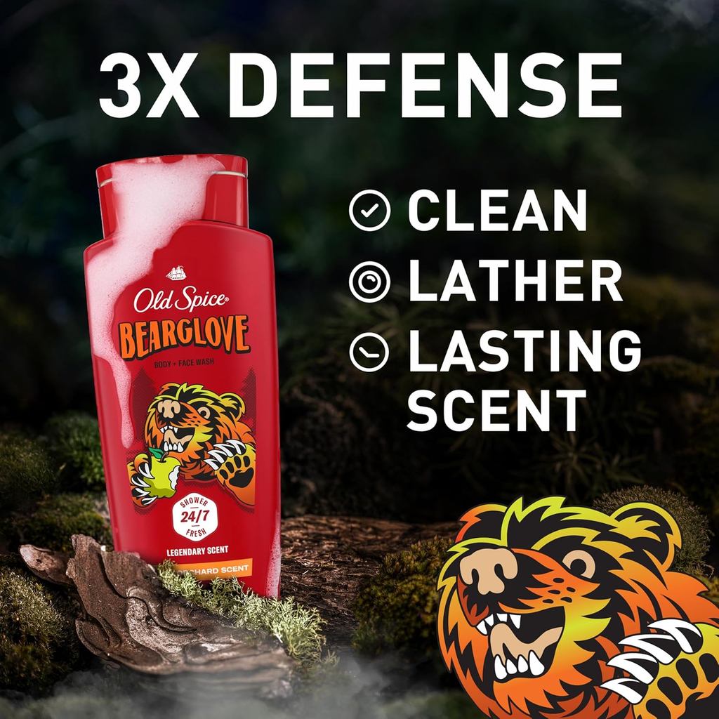Old Spice Cleansing Body Wash for Men, 3X Defense, 24/7 Shower Fresh with Lasting Scent, 2-in-1 Body