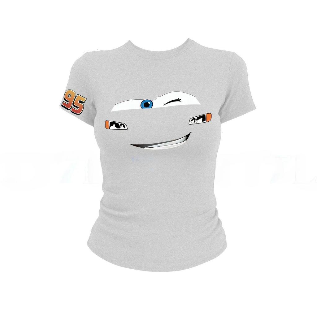 เสื้อยืดลำลองสำหรับผู้หญิงสไตล์อเมริกัน ดีไซน์เรียบง่าย พิมพ์ลายหน้ายิ้มสุดน่ารัก ทรงเข้ารูป คอกลม แขนสั้น ทำจากผ้าฝ้าย