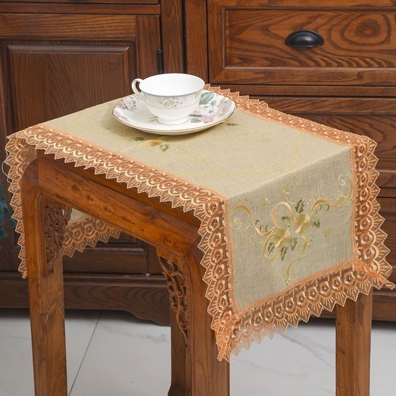网纱餐垫田园刺绣餐边柜长条桌旗小尺寸轻奢高端桌旗5.4Mesh Table Runner with Pastoral Embroidery, Long Table Runner for Sideboa