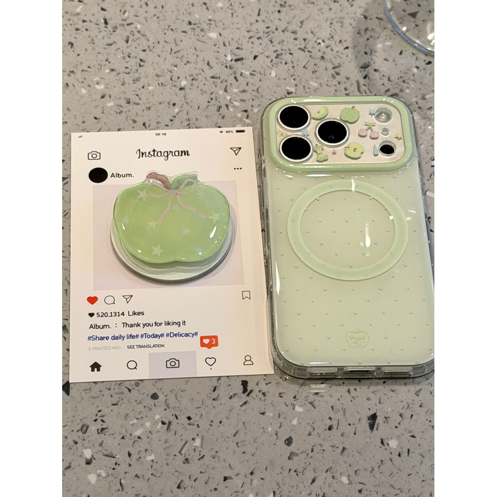 เคสน่ารักโบว์สีเขียวสไตล์เกาหลี IMD ขาตั้งแม่เหล็กแบบถอดได้สําหรับ iPhone 17 Pro Max 16 Pro 15 14 Pro Max