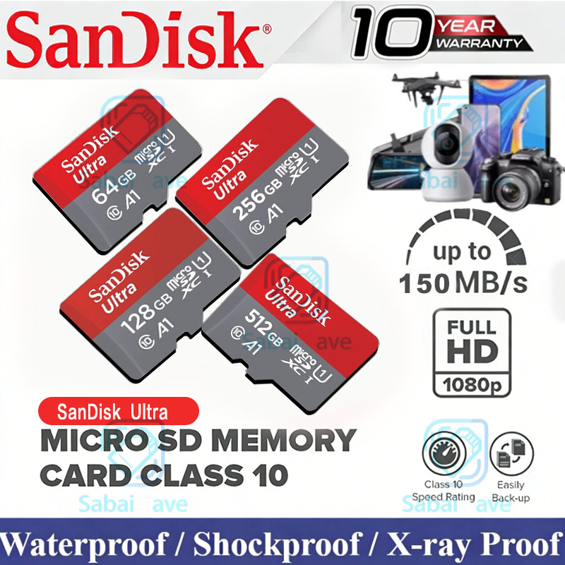 Sandisk Ultra Micro SD Card 128GB Speed 140MB/s, 256GB ,512GB Class10 A1Speed 150MB/s SDXC(SDSQUAC)