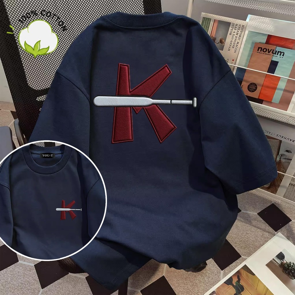 Sea.Tee [COD] เสื้อยืด oversize cotton100% เสื้อแฟชั่น คอกลม แขนสั้น พิมพ์ลาย 'Baseball Bat K' สไตล์