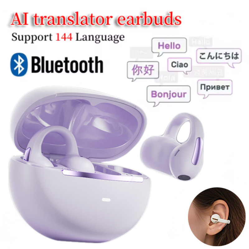 หูฟังบลูทูธแบบคลิป หูฟังการแปลเวลาจริง เสียงรบกวน 144 ภาษา AI Translate Earbuds หูฟังไร้สายแบบพกพา