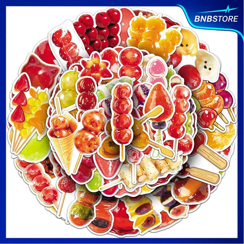 🍀ส่งจากไทย🍀50แบบ Sticker ผลไม้สดเสียบไม้เคลือบน้ำตาล Tanghulu candied hawthorn food dessert cartoon 