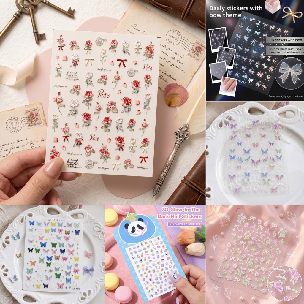 Diy สติ๊กเกอร์ติดเล็บ Ins ผีเสื้อเล็บแพทช์สีชมพูน่ารักสติ๊กเกอร์ติดเล็บสาวเครื่องประดับแฟชั่น แต่งเล็บ ไอแพด สมุด