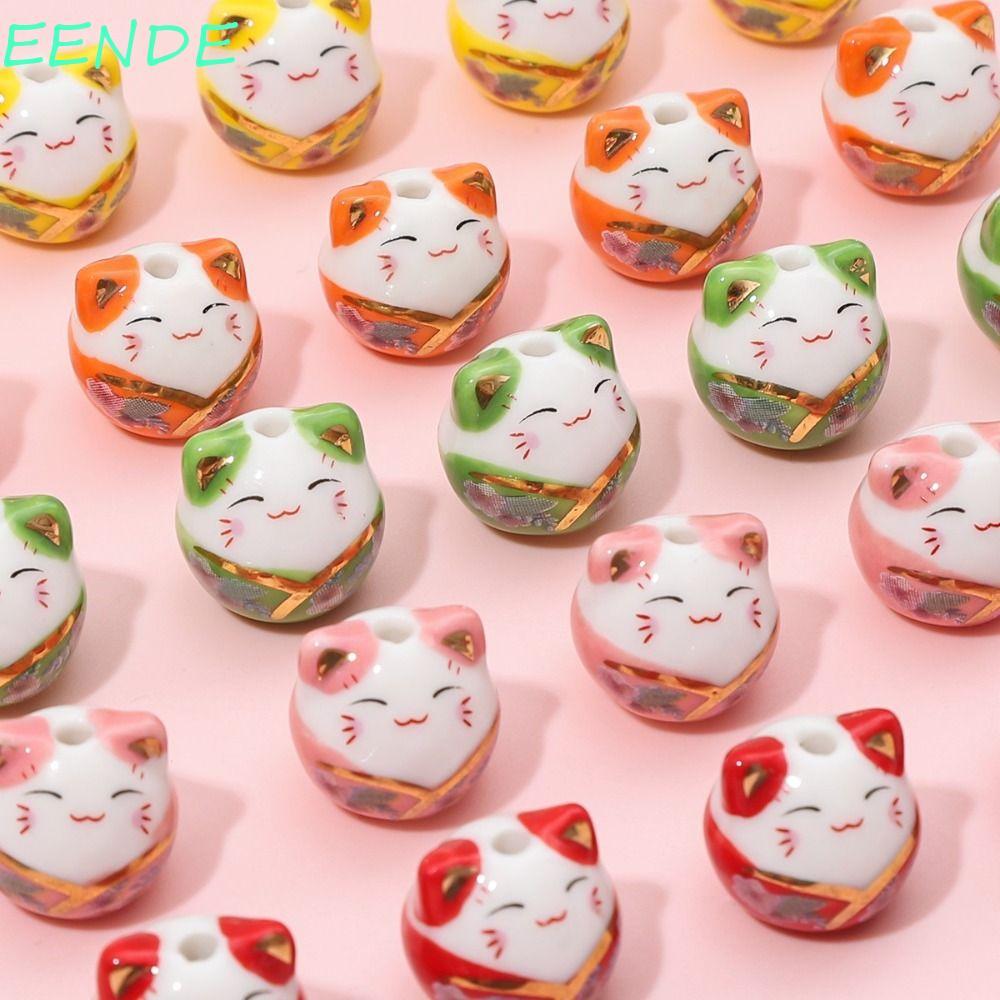 EENDE ลูกปัดแมว พลูตัส, ลูกปัด Kitty Cat Maneki-eko, สร้อยคอแฟชั่น ญี่ปุ่นทําด้วยมือ DIY เครื่องประด