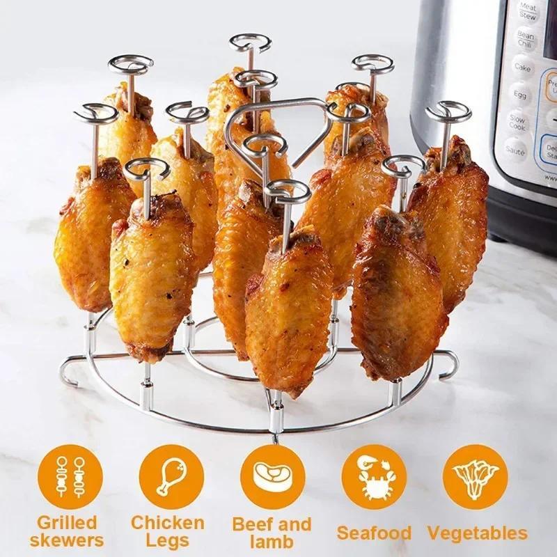 6Qt/8Qt Air Fryer Skewer Stand Vertical Multi-pin Stainless Steel BBQ Holder Air Fryer for Grilling 