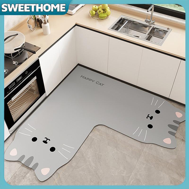 SWEETHOME L-Shape พรมปูพื้นห้องครัวยาว Diatomite นุ่ม ล้างทําความสะอาดได้ สีทึบ เช็ดเท้า ทางเข้าห้องน้ํา