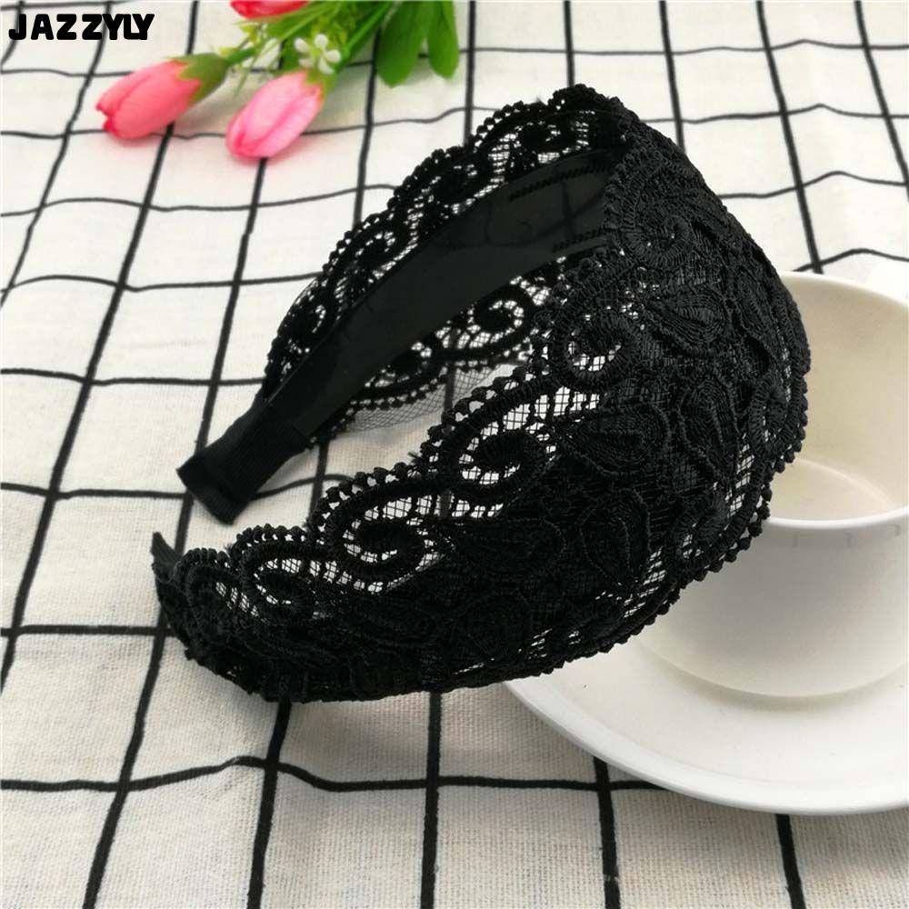 จัดส่งรวดเร็วJAZZYLY ผู้หญิงผม Hoop อินเทรนด์ Vintage ดอกไม้กว้างด้านข้าง Hollow Non Slip Headband