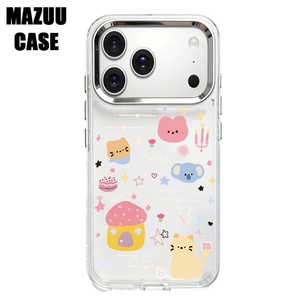 เคสไอโฟน กรอบเลนส์โลหะใหญ่ ลายงานปาร์ตี้สัตว์มินิมอล น่ารัก iPhone 17 16 15 14 13 12 11 Pro Max Plus