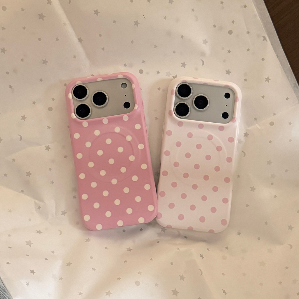 การออกแบบลายจุดสีชมพูครีมสําหรับ Apple iPhone 17 เคส iPhone 17 Promax Niche 13 ฟิล์มแม่เหล็ก 15 นุ่ม 16