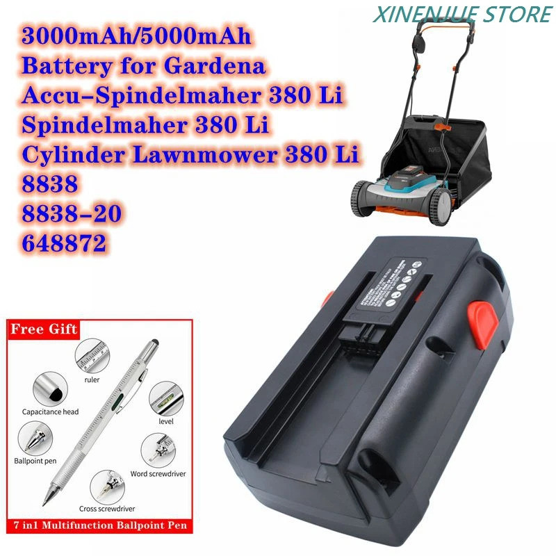 เครื่องตัดหญ้าแบตเตอรี่ 25V/3000mAh/5000mAh 04025-20,8838 สําหรับ Gardena Accu-Spindelmaher 380 Li, 