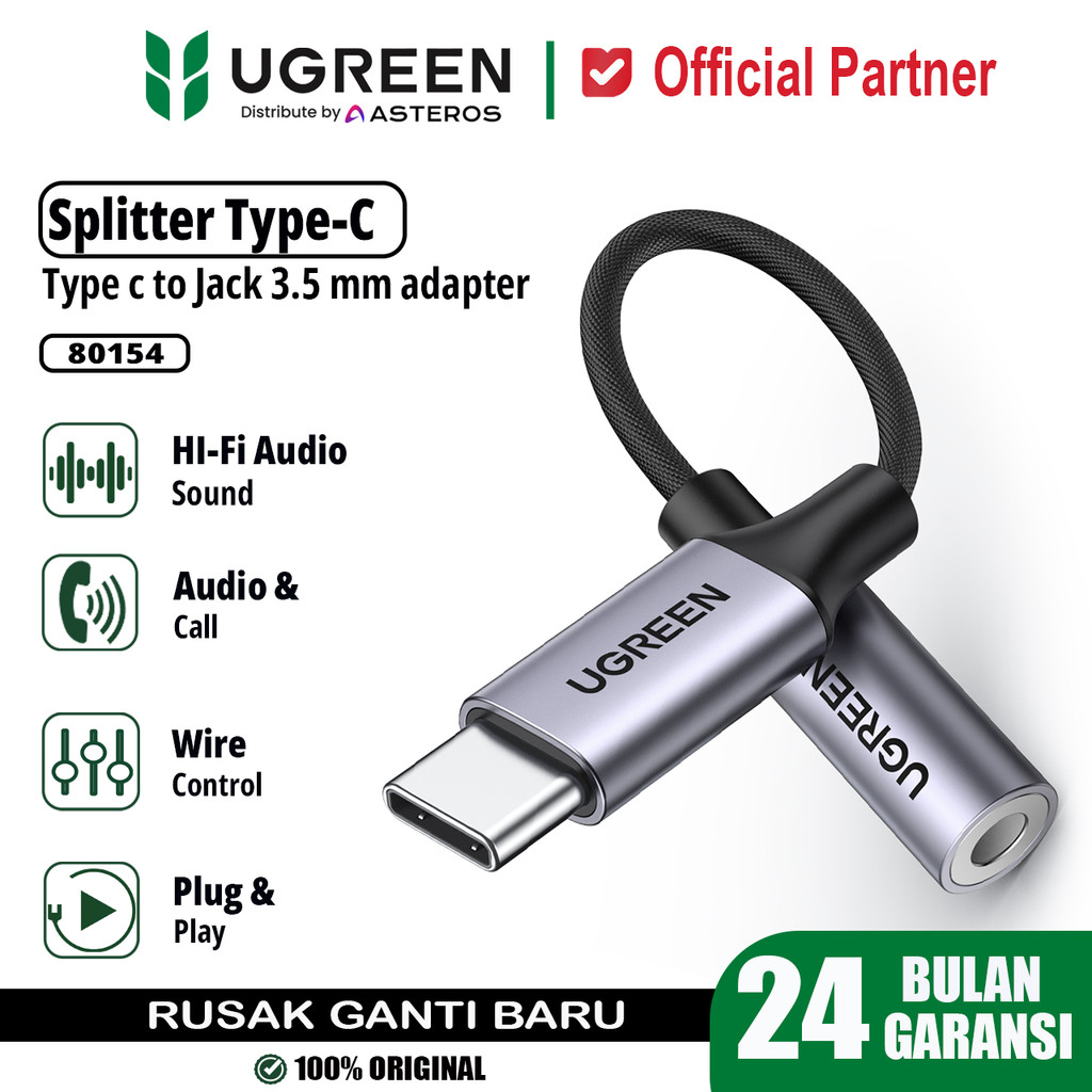 UGREEN Converter Splitter DAC Type C เป็นแจ็ค 3.5 มม. โทรเสียงเปิดไมค์ 80154