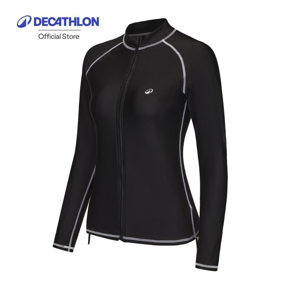 Decathlon Surfing Women UV Protection Zip Top เสื้อยืดป้องกันรังสียูวีมีซิปสำหรับผู้หญิง - Black