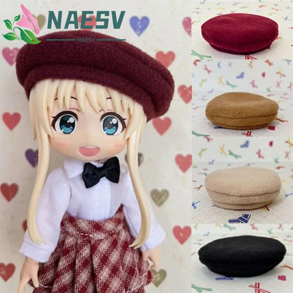 NAESV ตุ๊กตา BJD หมวกทําด้วยผ้าขนสัตว์, แต่งตัวเปลี่ยนเสื้อผ้า 1/12 BJD ตุ๊กตา Beret หมวก, คอสเพลย์เ