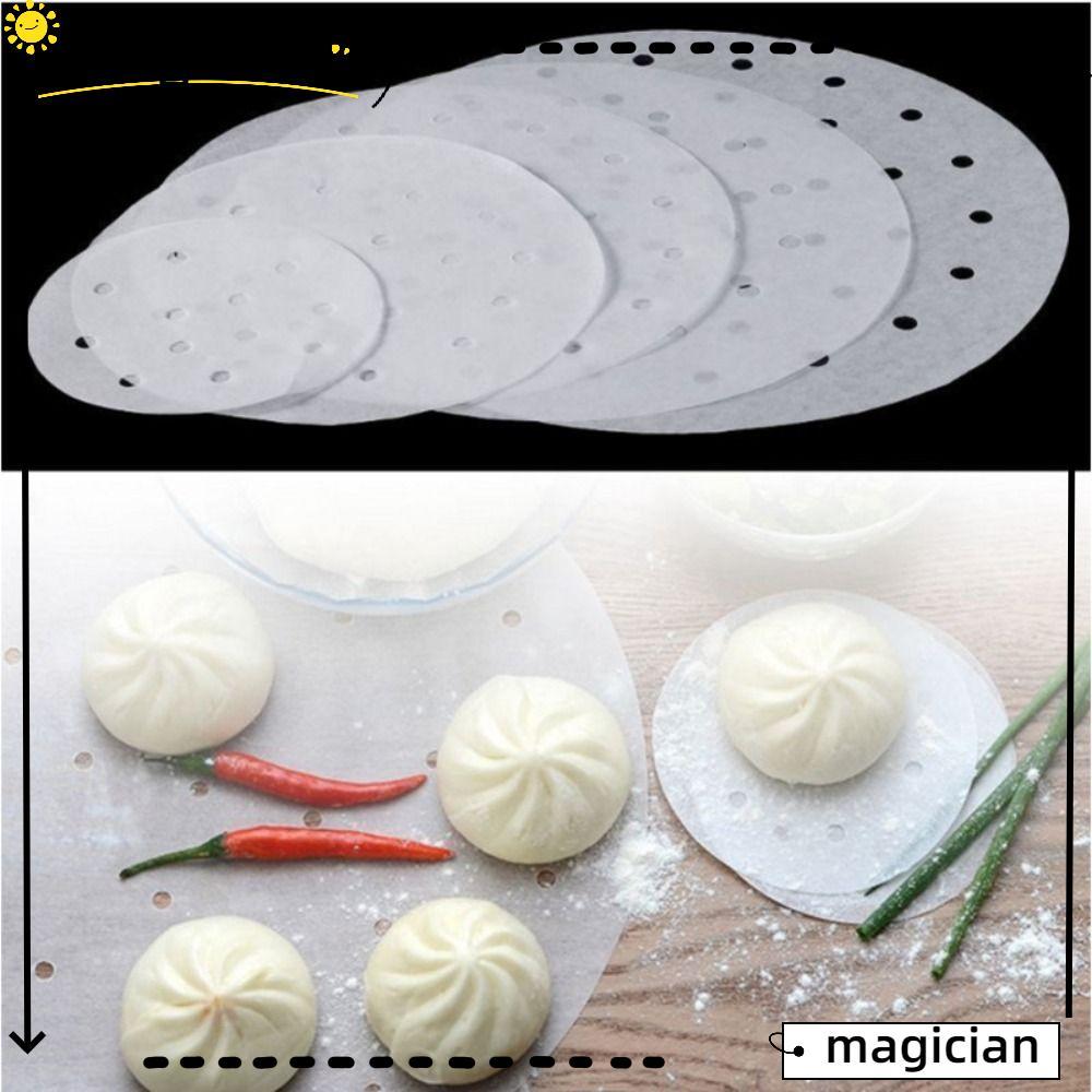 MAGICIAN 100 ชิ้น Steamer กระดาษ, รอบ 4/5/6/7/8in Buns ขนมอบกระดาษไม่ติด, ทนทานทิ้ง Buns Pad กระดาษค