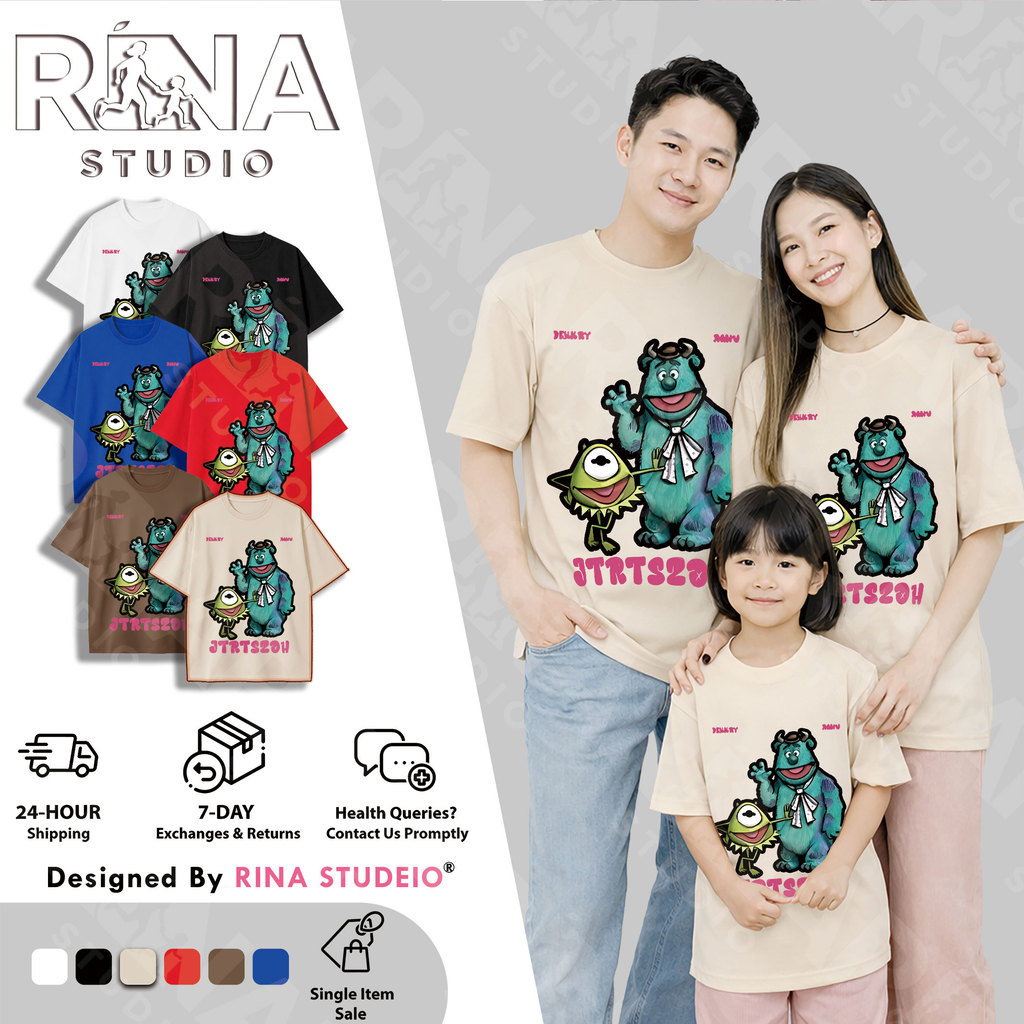 RINA STUDIO Monsters University พิมพ์ชุดลําลองหลวมครอบครัวชุดจับคู่