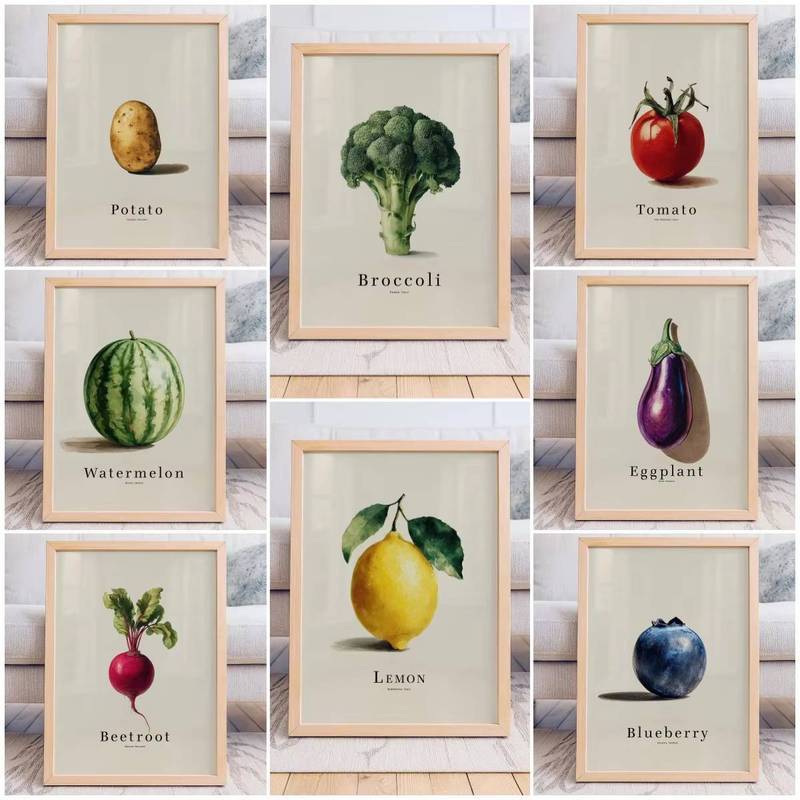Minimalist Fruit & Vegetable No-Frame Canvas Wall Art Set