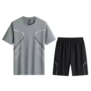M-5XL ชุดกีฬาแขนสั้น + กางเกงขาสั้น แห้งเร็ว ใช้ได้ทั้งชายและหญิง มีหลายขนาดให้เลือก