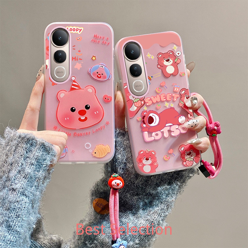 เคส VIVO V70 FE น่ารัก 3D การ์ตูนการ์ตูนของเล่นตุ๊กตา TPU ซิลิโคนอ่อนนุ่มผู้หญิงผู้ถือสร้อยข้อมือเคส TD