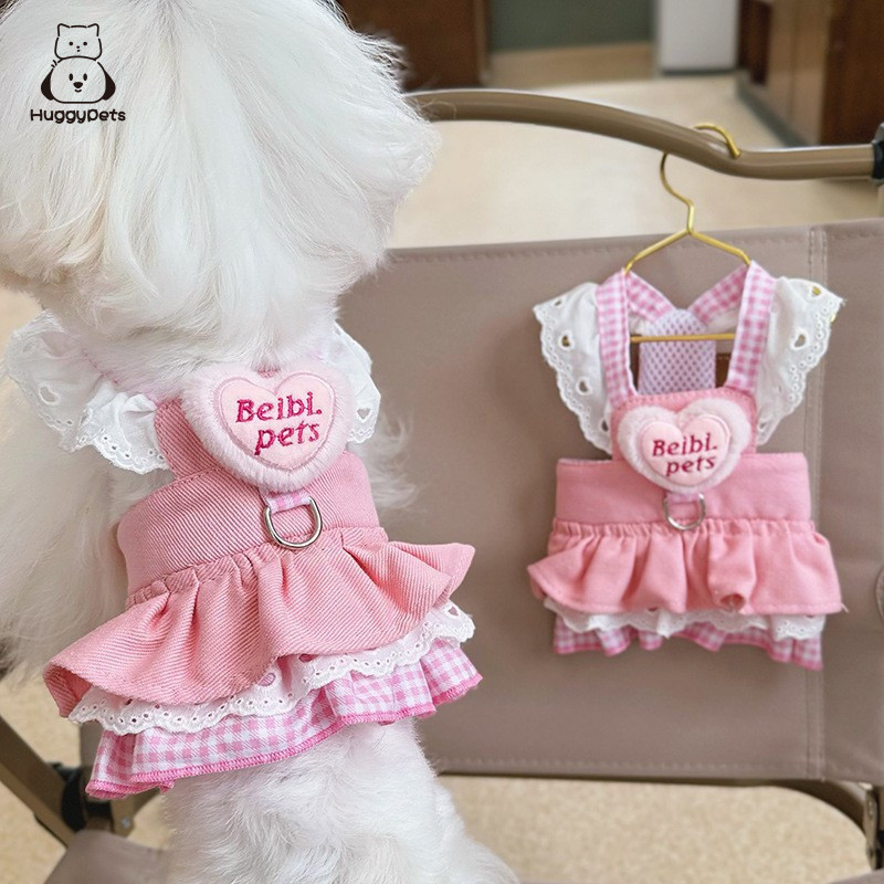 HuggyPets สัตว์เลี้ยงแมวเสื้อผ้าสุนัขผ้ายีนส์บางสายจูงชุดเจ้าหญิงลูกสุนัขขนาดเล็ก Teddy Pomeranian Bichon ฤดูใบไม้ผลิฤดูร้อนชุด