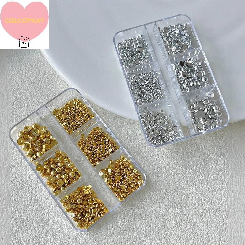 HANHAI 6 กริด 3d ทองเงินครึ่งรอบ Ball Charm เล็บ Studs โลหะ Rivets ตกแต่งเล็บสําหรับเล็บ TH