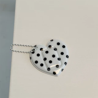 Retro Polka Dot Love Heart ขนาดเล็ก 3 ซม. ID Photo จี้ Aidou สติกเกอร์หัวใหญ่เก็บผู้ถือบัตรพวงกุญแจคู่