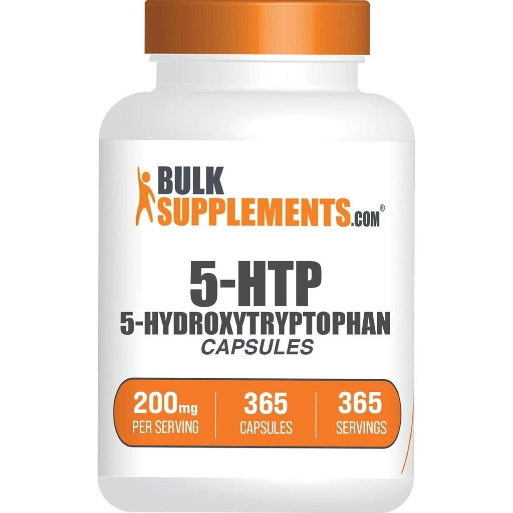 Bulkplements.com 5-HTP Capsules - 5-Hydroxytryptophan, 5-HTP 200mg, 5 ส่วนต่อแคปซูล - กลูเตนฟรี, เสิ