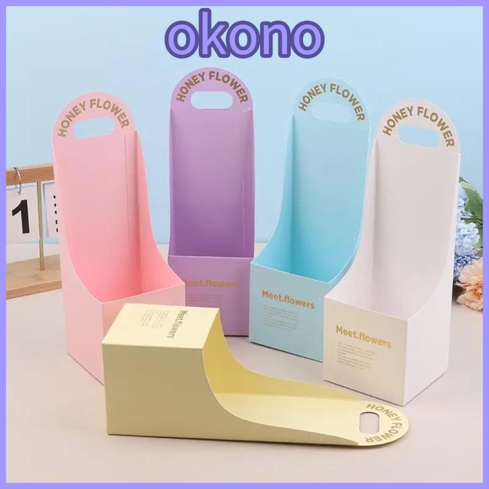 OKONO กล่องดอกไม้พับได้ 5 ชิ้น, กล่องของขวัญดอกไม้กระดาษแข็งหนาแบบพกพา, กล่องดอกไม้มือถือหลากสีแบบพับได้ด้วยมือสร้างสรรค์